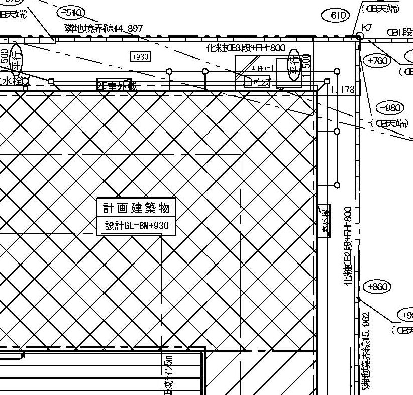 建築図面の設計GL(グランドライン)の例