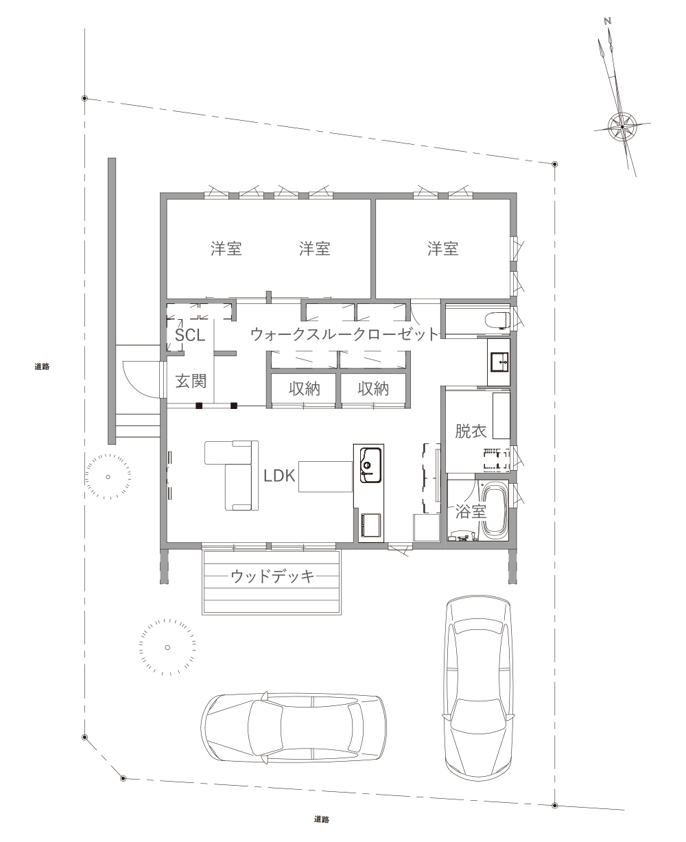 ハウスクラフト分譲住宅 コンパクトな平屋の間取り図 26坪
