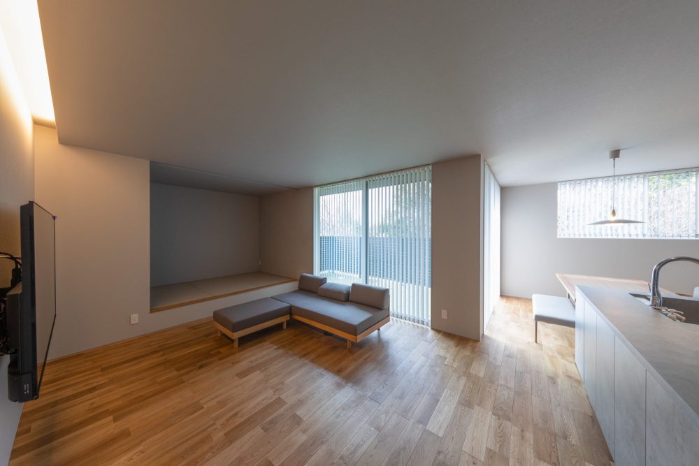 天井にダウンライトのない平屋のリビング